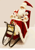 Seasons Design 19" Sitting Santa Claus in metal sleigh with teddy bear