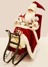 Seasons Design 19" Sitting Santa Claus in metal sleigh with teddy bear