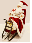 Seasons Design 19" Sitting Santa Claus in metal sleigh with teddy bear