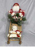 Seasons Designs 18" Santa Claus on wooden sleigh with teddy bear