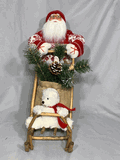 Seasons Designs 18" Santa Claus on wooden sleigh with teddy bear