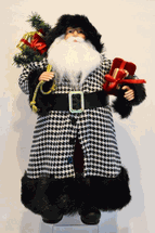 Seasons Designs 24" Black and white houndstooth coat Santa Claus with gifts