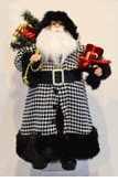 Seasons Designs 24" Black and white houndstooth coat Santa Claus with gifts