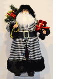 Seasons Designs 24" Black and white houndstooth coat Santa Claus with gifts