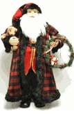 Seasons designs 24" red and black Paid coat Santa Claus with wreath and teddy bear