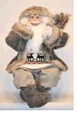 Seasons Designs 24" sitting Santa in brown coat holding twigs