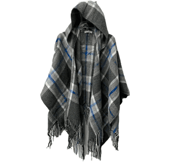 Simply Noelle cardi wrap shawl charcoal grey blue plaid hooded