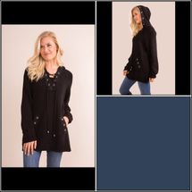 Simply Noelle hooded top shirt Size L/XL black or denim blue