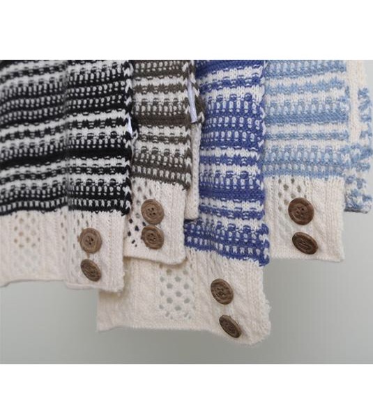 Simply Noelle scarf Nordic stripe buttons winter brown, blue, black