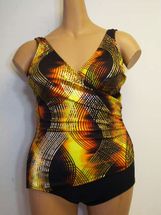 T.H.E. Swimwear Surplice orange yellow swimsuit size 20 D-DD cup