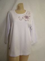 Tia Designs white shirt Fuchsia Hibiscus scoop neck Sizes M to XL & 2x or 3x