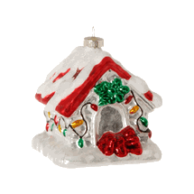 Raz Imports dog house glass Christmas ornament red white green 3.5�