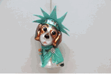 December Diamonds Statue of Liberty Beagle dog painted glass holiday ornament