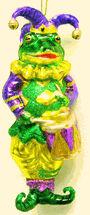 Sold out December Diamonds Mardi Gras Jester frog playing the drums ornament