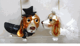 December Diamonds Basset hound bride & groom glass set holiday ornament