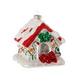 Raz Imports dog house glass Christmas ornament red white green 3.5�