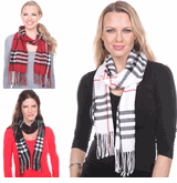 cashmere feel plaid scarf white, black, or red 68"