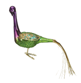 Old World Christmas peacock  glass ornament Mardi gras colors 8"
