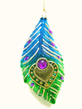 December Diamonds Peacock jeweled glass feather ornament