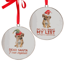 Raz Imports dog disc Christmas ornament Dear Santa red white 6�
