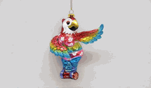 December Diamonds Painted glass parrot in Swimsuit on perch holiday ornament