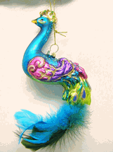 December Diamonds Pink, purple and turquoise glass Peacock ornament