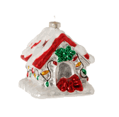 Raz Imports dog house glass Christmas ornament red white green 3.5�