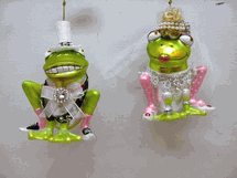 December Diamonds Glass bride & Groom Frog set  holiday ornament