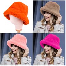 Winter bucket hat orange pink or tan faux fur 