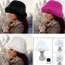 Winter fuzzy faux fur bucket hat black white fuchsia