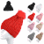 Winter hat beanie cable knit cuff Pom Pom red, black, white, pink, beige, grey