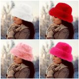 Winter hat Faux fur Russian plush bucket hat white, red, or pink