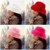 Winter hat Faux fur Russian plush bucket hat white, red, or pink