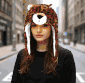 Winter hat leopard ear flaps novelty