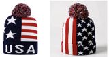 Winter hat Patriotic beanie red blue white USA 2 versions pom Pom