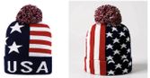 Winter hat Patriotic beanie red blue white USA 2 versions pom Pom