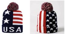 Winter hat Patriotic beanie red blue white USA 2 versions pom Pom