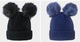 Winter knit beanie hat double Pom Pom black or navy