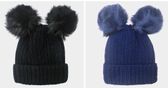 Winter knit beanie hat double Pom Pom black or navy
