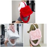 Winter large bag faux fur red white pink tote bag 