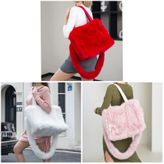 Winter large bag faux fur red white pink tote bag 