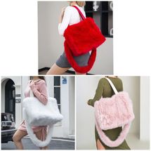 Winter large bag faux fur red white pink tote bag 