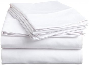 Cot Sheet Set with 2 Pillowcases-Cotton Rich T-200-White or Blue