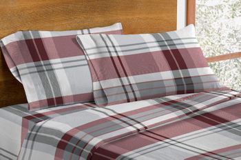 Dormisette Luxury German Flannel Sheets-Red/Grey Plaid