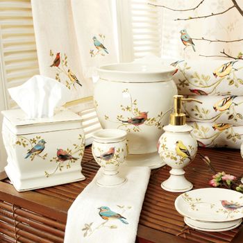 Gilded Birds Ceramic Wastebasket