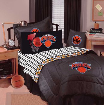 NEW YORK KNICKS Solid Black Denim Full Bedskirt