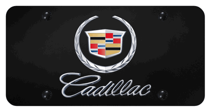Cadillac Chrome Logo and Name on Black License Plate Cadillac Chrome Logo and Name on Black License Plate