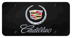 Cadillac Chrome Logo and Name on Black License Plate