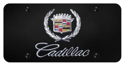 Cadillac Chrome Logo and Name on Black Plate - Old Logo