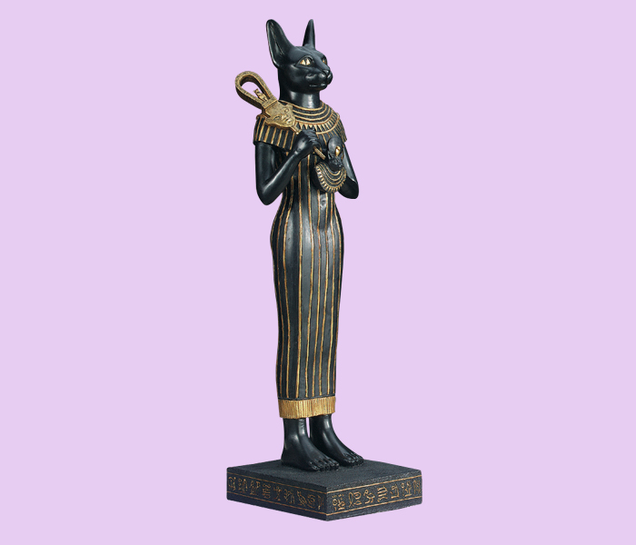 Egyptian Bastet Holding Aegis & Sistrum Statue